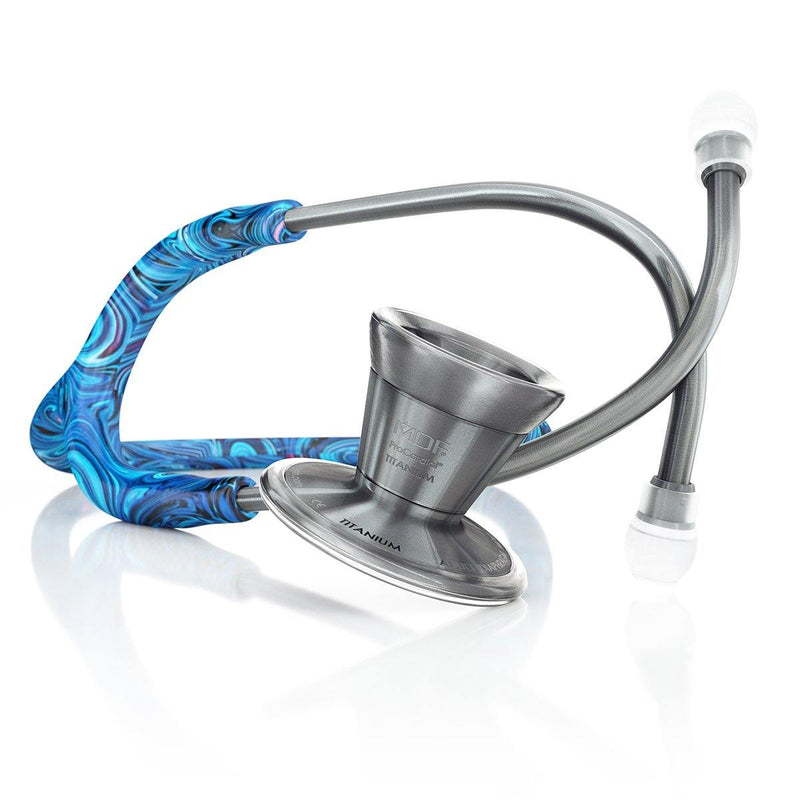 ProCardial® Titanium adult cardiology stethoscope by MDF Instruments with Starry Night and Metalika finishes and carrying case.