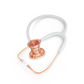 ProCardial titanium adult cardiology stethoscope by MDF Instruments with white glitter and rose gold accents, shown with case.