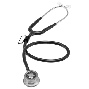 Black Pulse Time® stethoscope by MDF Instruments with flexible tubing and metal chest piece for accurate auscultation.