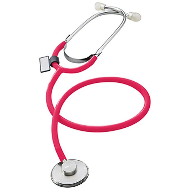 Red Singularis® SOLO™ MDF Instruments disposable single-head stethoscope, ideal for medical professionals, with red tubing and chest piece.