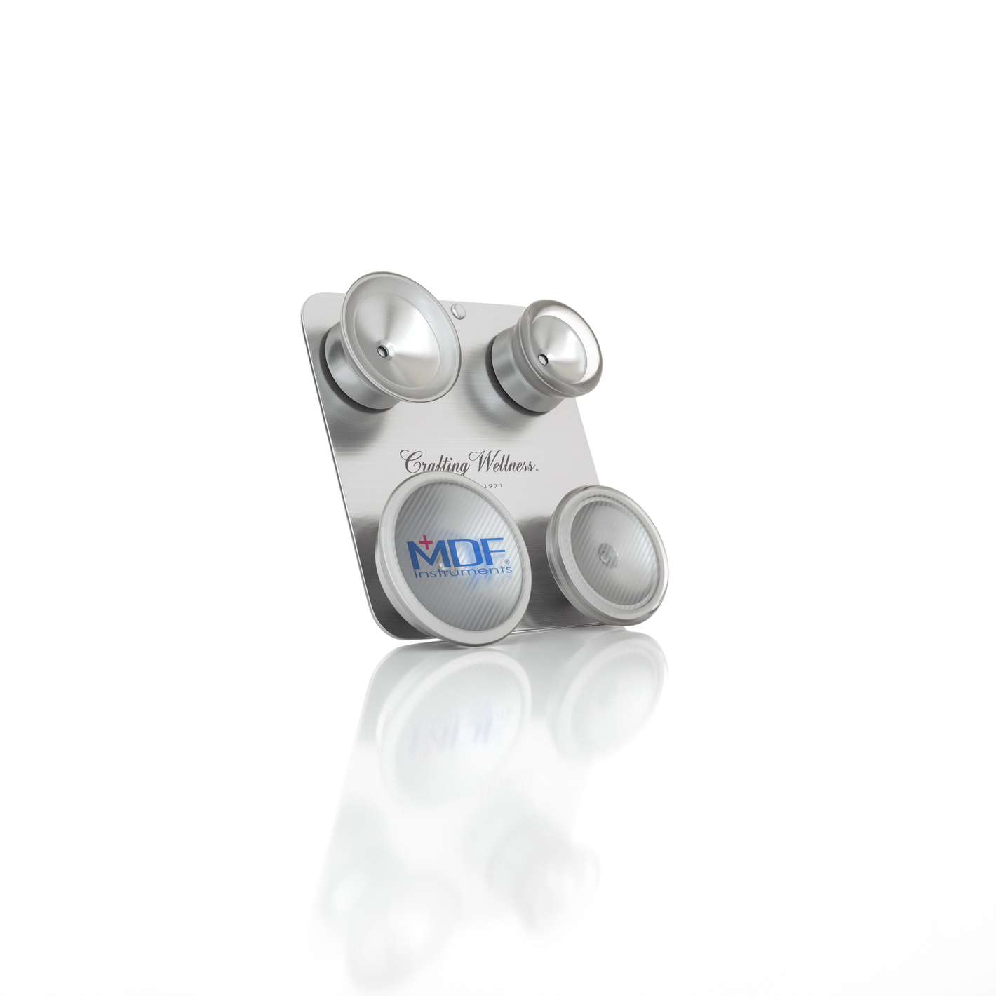 Pediatric and neonatal attachments with clip for MDF Instruments ProCardial stainless steel stethoscope, shown on a stethoscope head.