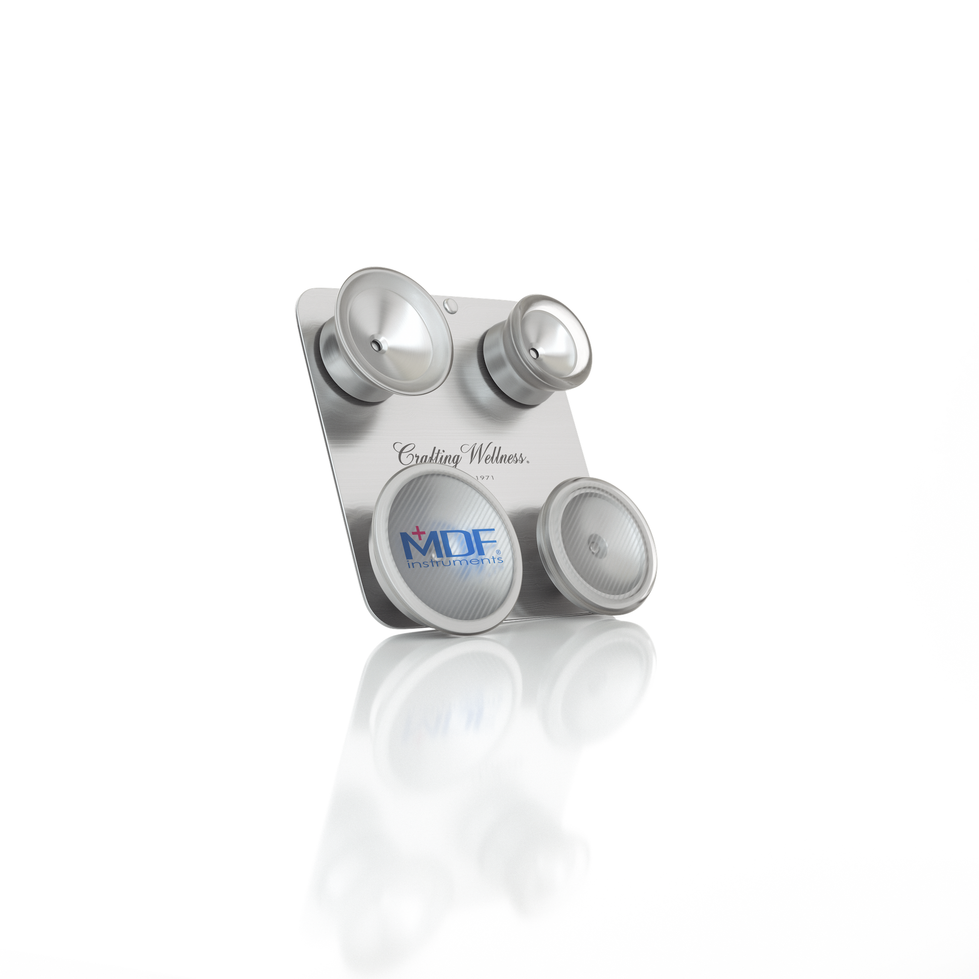Pediatric and neonatal attachments with clip for MDF Instruments ProCardial stainless steel stethoscope, shown on a stethoscope head.