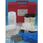 Mercury Safety Products Mercury Spillage Kit with absorbent pads, gloves, and disposal bags for mercury spill cleanup.