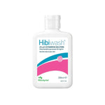 MoInlycke HibiWash antiseptic skin cleansing body wash bottle, 250 ml, with label and packaging visible.