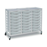 Metal storage trolley with three columns and transparent trays, Monarch Furniture, 24 trays, W1050mm x D430mm x H830mm