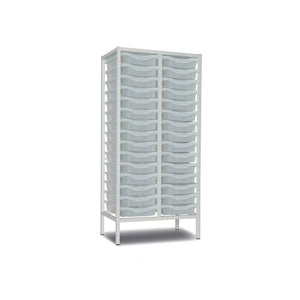 Monarch Furniture 30-tray tall double column metal storage trolley with transparent trays, white frame, W710 x D430 x H1495mm
