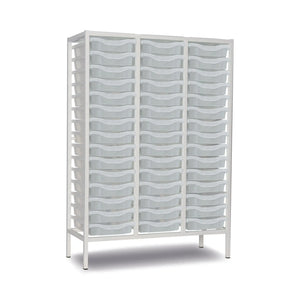 White metal medical storage unit with multiple transparent plastic drawers