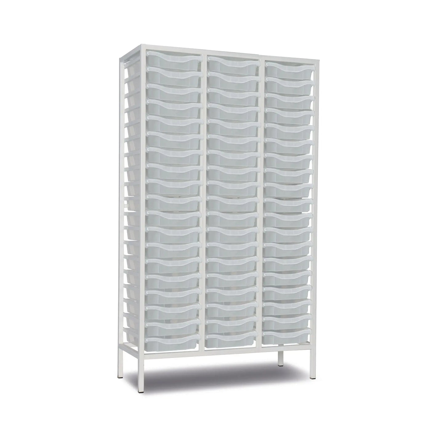 White medical storage trolley with multiple clear plastic drawers, hospital organizer