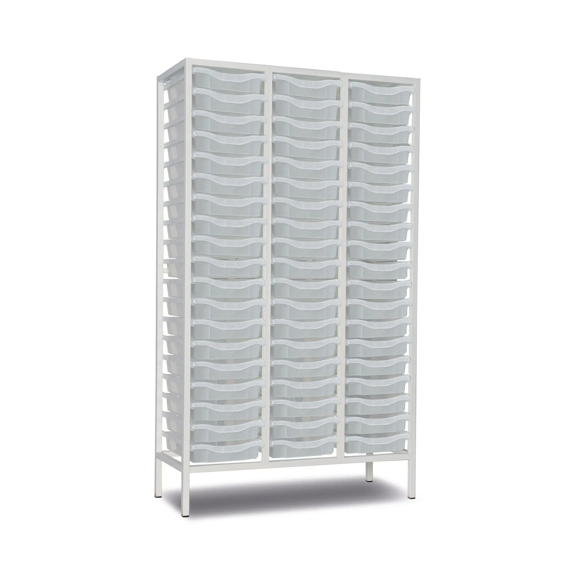 White medical storage trolley with multiple clear plastic drawers, hospital organizer
