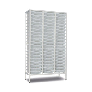 White medical storage trolley with multiple clear plastic drawers, hospital organizer