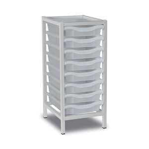 White medical storage trolley with seven transparent pull-out trays