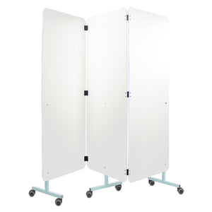 Bristol Maid three section folding mobile privacy screen with solid white laminate panels