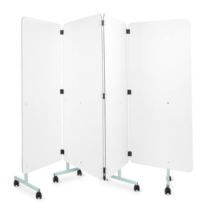 Bristol Maid four section folding mobile privacy screen with solid white laminate panels