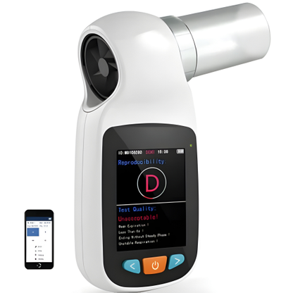 Ningbo Contec SP70B hand-held spirometer with Bluetooth connection for lung health monitoring and respiratory assessment.