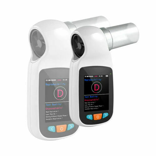 Ningbo Contec SP70B handheld spirometer with Bluetooth, showing device with digital display and mouthpiece for lung monitoring.