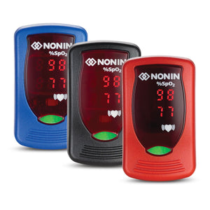 Nonin Onyx Vantage 9590 fingertip pulse oximeter in black blue and red
