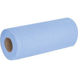 Blue 2-ply hygiene couch roll by Northwood, 40m length and 250mm width, shown on a clean medical or grooming table.