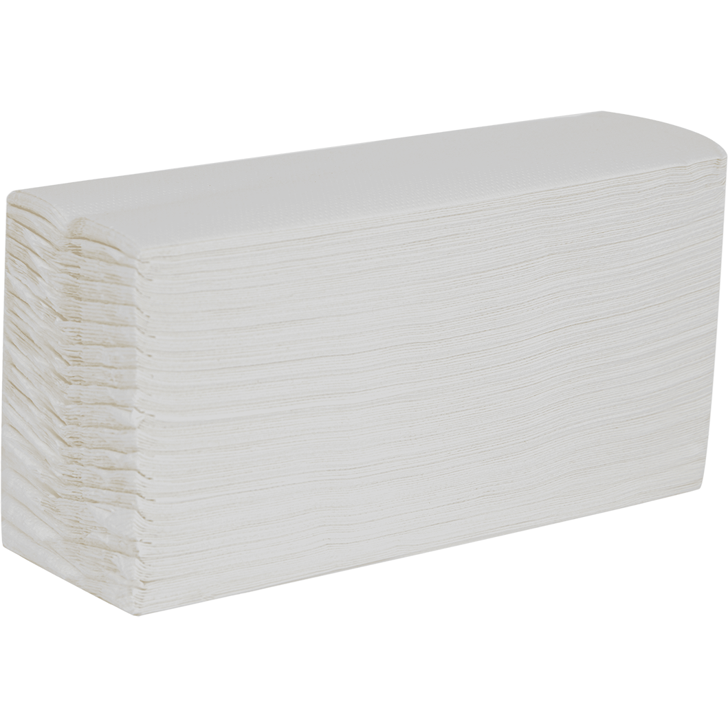 Northwood 2-Ply White C Fold paper towels, 217mm x 300mm, pack of 2295 sheets, showing folded towels ready for use