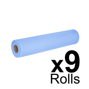 Northwood 2-ply Essentials Blue Hygiene Couch Roll, 40m x 500mm, soft and absorbent for medical and cleaning use.