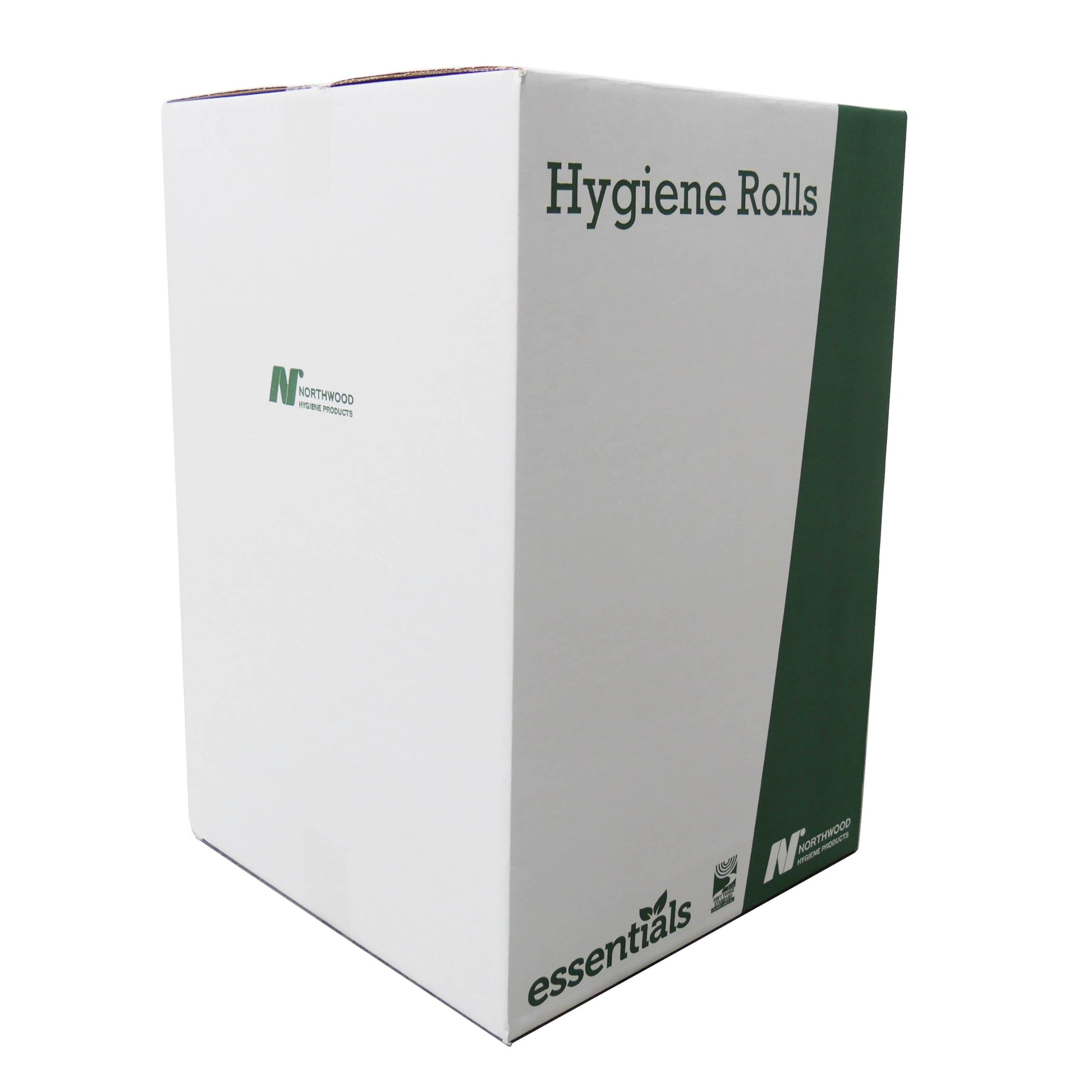 Northwood Essentials white 10-inch 2-ply couch roll, 40m x 250mm, shown in case of 18 rolls, ideal for commercial use