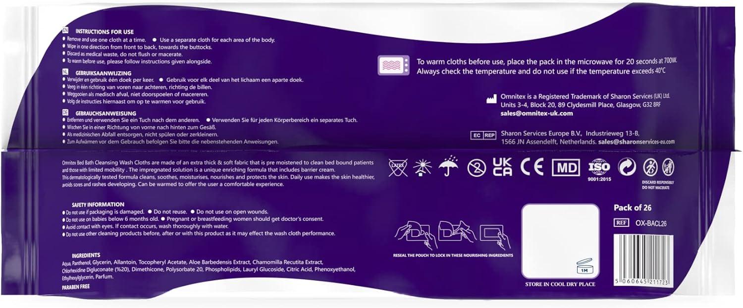 Omnitex Cleansing Wash Cloths with Barrier Cream - Pack of 26 Omnitex