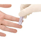 Owen Mumford UniStik 3 Extra 21G single-use safety lancet with 2.0mm depth for blood sampling, shown in a box of 100 units.