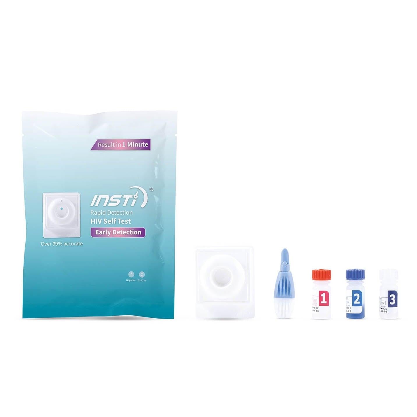Pasante Insti HIV Self-Test Kit with device and testing components, ready for at-home HIV testing.
