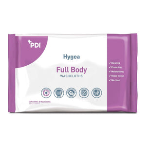 Set of eight PDI Hygea body wash cloths, fragranced exfoliating cloths for gentle skin cleansing and refreshment.