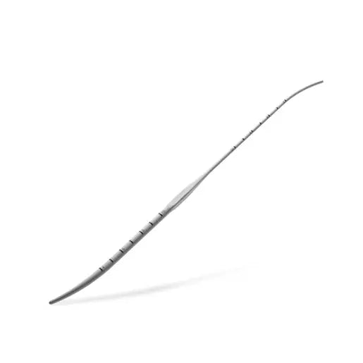 Sterile uterine sound dilator with measurement markings for medical use, isolated on white background.