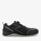 Black Flow Low Unisex Safety Shoes with Twist Lock by PLS Medical, featuring sturdy construction and secure fastening.