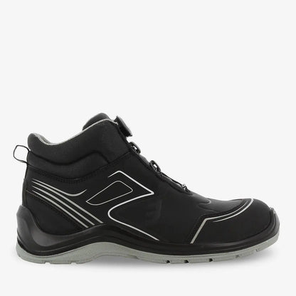 Black Flow Mid S3 Unisex Safety Shoes by PLS Medical with twist lock closure, featuring durable design and safety toe protection.