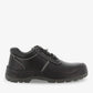 Black Aura S3 SRC metal-free unisex safety shoe by PLS Medical, with reinforced toe and slip-resistant sole, designed for safety and comfort.