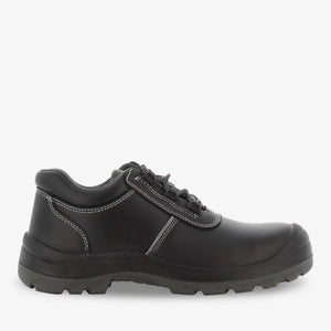 Black Aura S3 SRC metal-free unisex safety shoe by PLS Medical, with reinforced toe and slip-resistant sole, designed for safety and comfort.