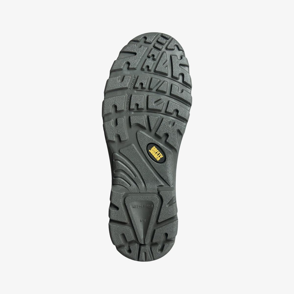 Black Aura S3 SRC unisex safety shoe by PLS Medical with metal-free design and slip-resistant sole, shown from a side angle.