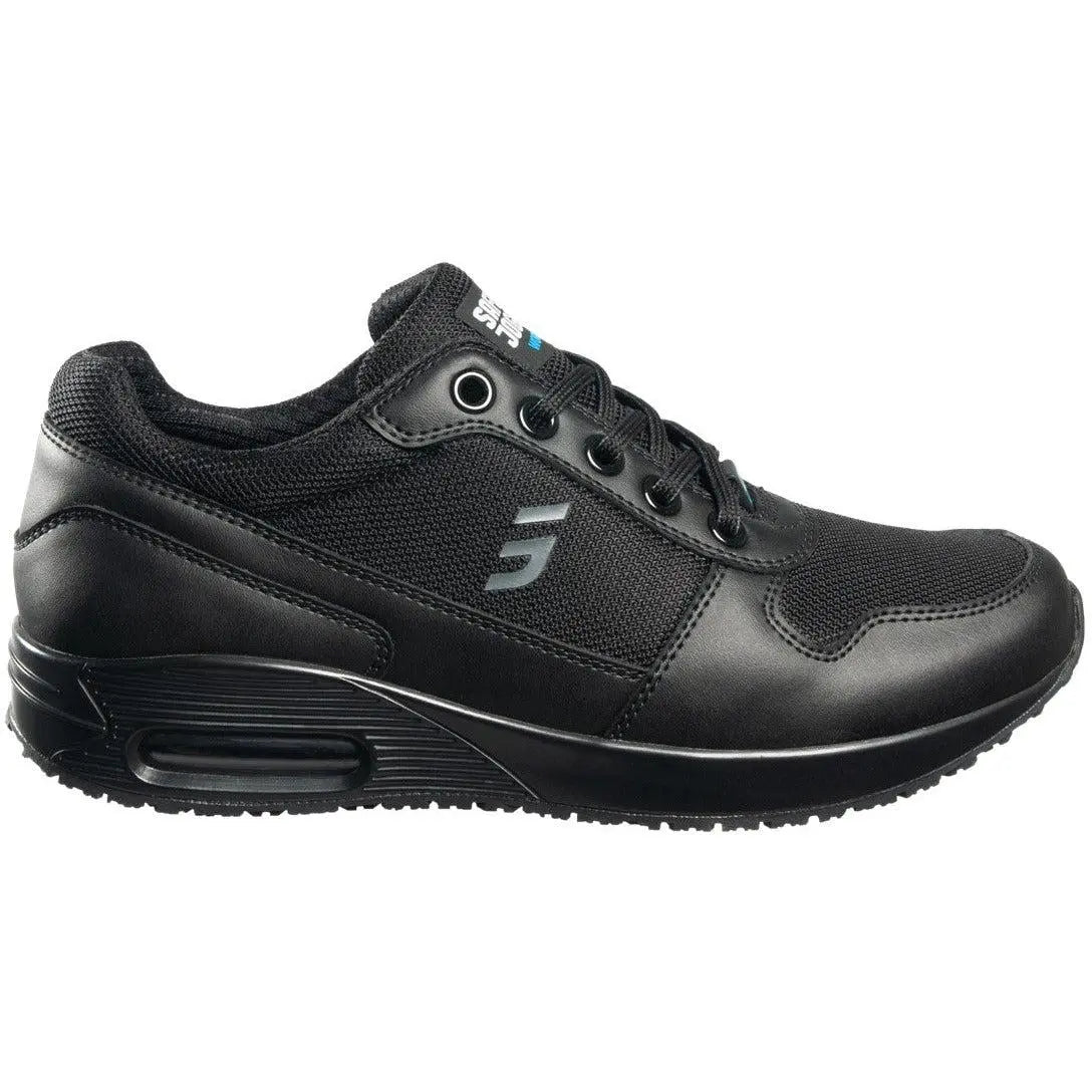 Black Dominique nursing shoes with air unit by PLS Medical, showcasing cushioned design and supportive sole for healthcare professionals.