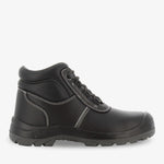Black EOS metal-free unisex safety boot with sturdy design and protective toe cap, suitable for industrial or construction work.