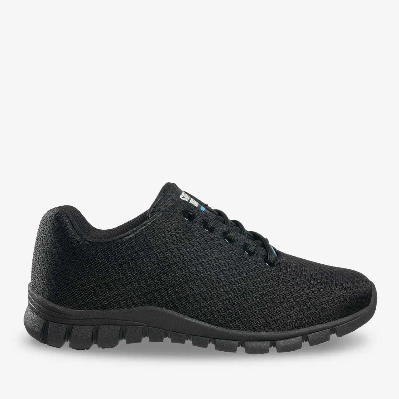Kassie unisex professional shoes by PLS Medical, showcasing black slip-on design with cushioned insoles for comfort.