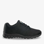 Kassie unisex professional shoes by PLS Medical, showcasing black slip-on design with cushioned insoles for comfort.