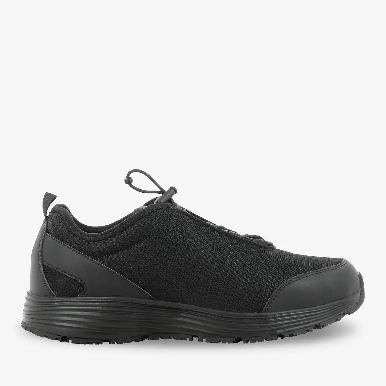 Black James Mesh men's nursing shoes by PLS Medical, featuring breathable mesh uppers and slip-resistant soles for healthcare professionals.