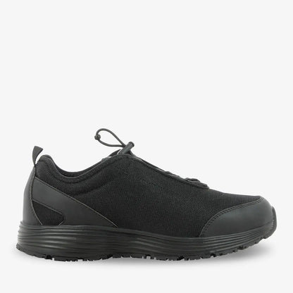 Black James Mesh men's nursing shoes by PLS Medical, featuring breathable mesh uppers and slip-resistant soles for healthcare professionals.