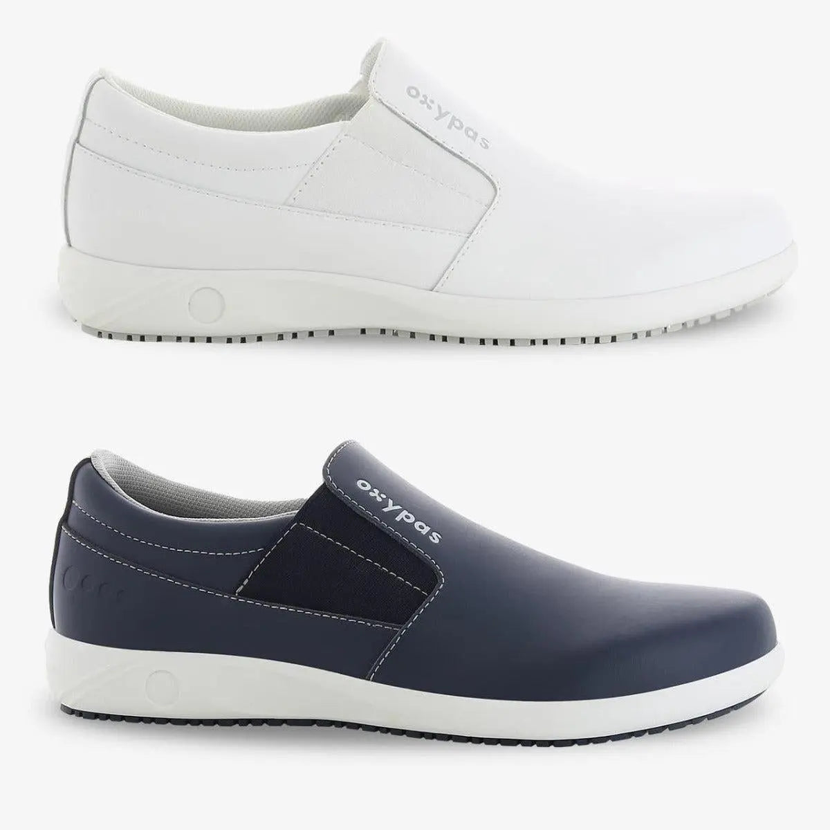 Oxypas Motion Roy men's slip-on leather nursing shoe with cushioned sole and supportive design for healthcare professionals.