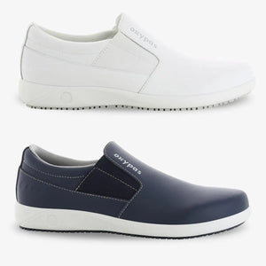 Oxypas Motion Roy men's slip-on leather nursing shoe with cushioned sole and supportive design for healthcare professionals.