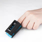 Finger pulse oximeter with digital display measuring blood oxygen on a person's finger