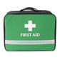 Green first aid kit bag with white cross and reflective stripe, ideal for emergency medical supplies.