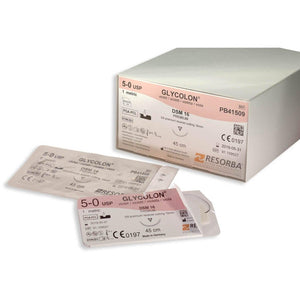 Resolon Glycolon undyed 4/0 USP 45cm circle cutting needle, precision cut, 18mm, box of 24, suitable for medical or craft use