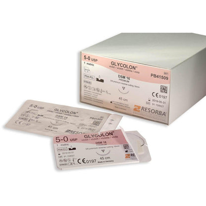 Resolon Glycolon undyed 4/0 USP 45cm circle cutting needle, precision cut, 18mm, box of 24, suitable for medical or craft use