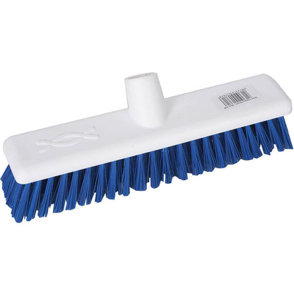 Robert Scott 12-inch washable broom with stiff bristles, showing the sturdy bristle head and ergonomic handle for heavy-duty cleaning.