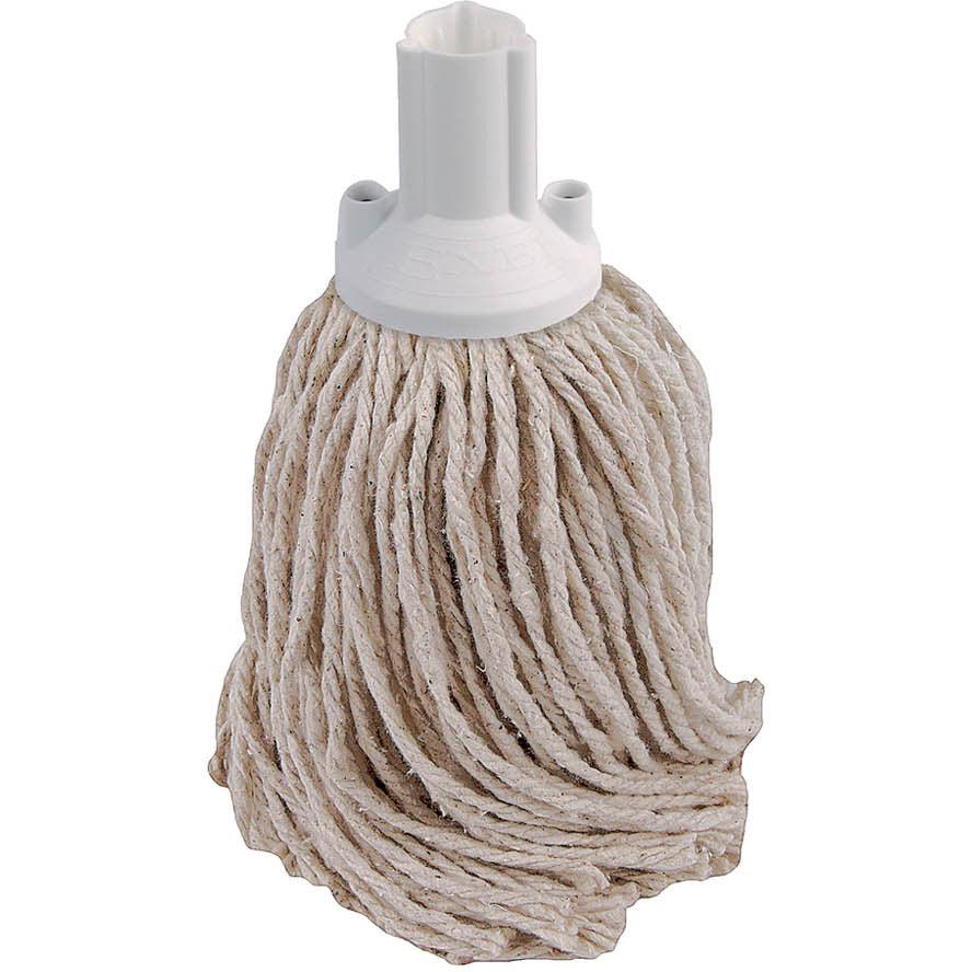 Pack of 10 Robert Scott 250GM PY Exel Socket Mops with white handles and blue mop heads, ideal for cleaning tasks.