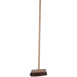 Robert Scott 10-inch stiff bristle broom with 120cm handle, showing durable bristles and ergonomic wooden handle for cleaning.