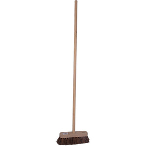 Robert Scott 10-inch stiff bristle broom with 120cm handle, showing durable bristles and ergonomic wooden handle for cleaning.